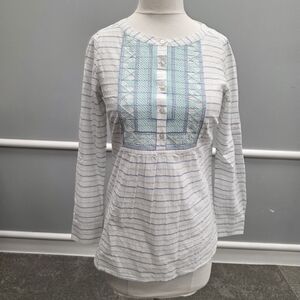 Vineyard Vines Beach Stripe Embroidered White and Blue Blouse